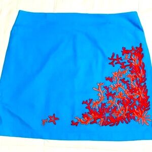 Lilly Pulitzer Roslyn Skirt in Turquoise vacation Embroidery starfish pockets